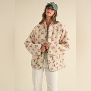 541. Floral Print Sherpa Jacket in Cream